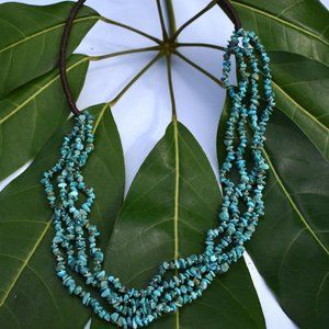 Turquoise Chip and Leather Necklace